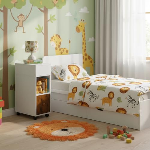 FurnitureR Nachttisch auf Rollen mit 2 USB-Ports und 2 Steckdosen, mobiler Nachttisch, Aufbewahrungstisch mit Fach und Schublade, Ladestation für Schlafzimmer, 50 x 25 x 70 cm FurnitureR Nachttisch auf Rollen mit 2 USB-Ports und 2 Steckdosen, mobiler Nachttisch, Aufbewahrungstisch mit Fach und Schublade, Ladestation für Schlafzimmer, 50 x 25 x 70 cm