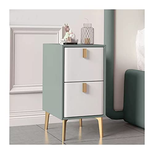 Nachttisch mit Schublade Schlanker Nachttisch, moderner , , Beistelltisch mit Rahmen aus Kiefernholz, Kunstleder-Optik und Tischbeinen Metall, modische Schlafzimmermöbel (grün + weiß)(L25xD36xH52cm)