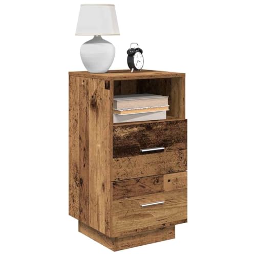 Rantry Nachttisch mit 2 Schubladen, antikes Holz, 36 x 36 x 68 cm, Sideboard, Bodenschrank, Büromöbel, Nachttisch für Schlafzimmer, Möbel
