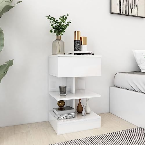 Youuihom Nachttisch Hochglanz-Weiß 40x35x65 cm Holzwerkstoff Telefontisch Kleiner Tisch Badschrank Schmal Nachtisch für Jugendzimmer Bad Wohnzimmer Schlafzimmer