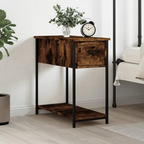 Gecheer Nachttisch Räuchereiche 30x60x60 cm Holzwerkstoff, Nachtschrank Nachtkonsole Nachtkommode Schlafzimmer Schrank Kommode/ 826057