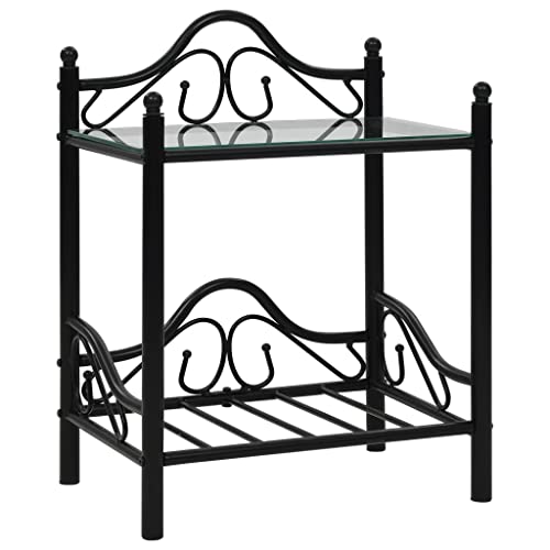 KATERYY Nachttisch Stahl und Hartglas 45 x 30,5 x 60 cm Schwarz,Nachttisch Schwarz Elegantes Beistelltisch aus Metall und Glas für Schlafzimmer und Wohnzimmer Schlafzimmer, Nachttische