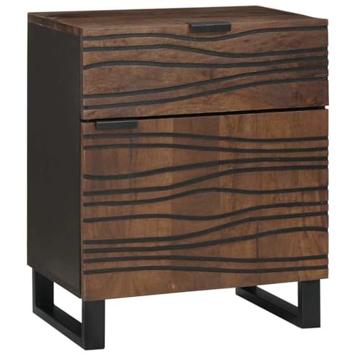 KTHLBRH Nachtschrank Nussbaum Nachttisch aus Mangoholz mit Schubladen und geräumiger Aufbewahrung, 50 x 33 x 60 cm, massives Mangoholz