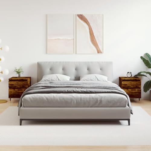 Frdhee Nachttischschrank, Nachttische 2 STK. Räuchereiche 40x35x50 cm Holzwerkstoff Samtstoff Nachtmode für Schlafzimmer, Flur, Wohnzimmer