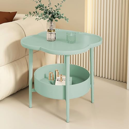 LIUWOPA Blumenförmiger Beistelltisch, 2-stufiger Beistelltisch aus Metall, Couchtisch, Kleiner Sofa-Beistelltisch, Akzent-Nachttisch für Wohnzimmer, Schlafzimmer, Garten, kleine Räume, grün