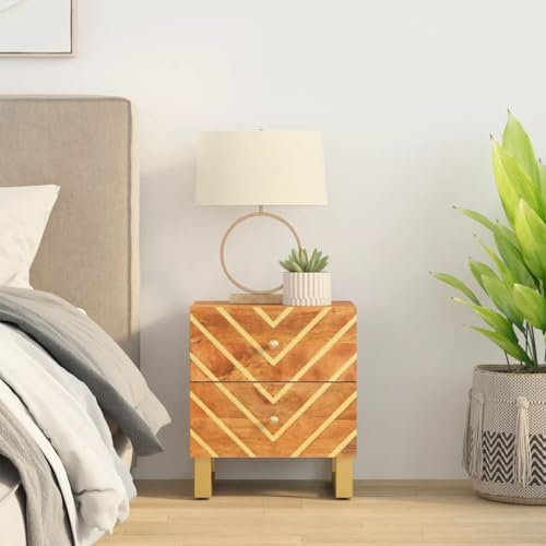 Gecheer Nachttisch Braun und Schwarz Massivholz Mango, Nachtschrank Nachtkonsole Nachtkommode Schlafzimmer Schrank Kommode