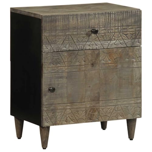 INLIFE Nachttisch Hellgrau 50x33x60 cm Massivholz Mango,Möbel,Tische,Nacht tische,Grau,14.2 KG,4017800