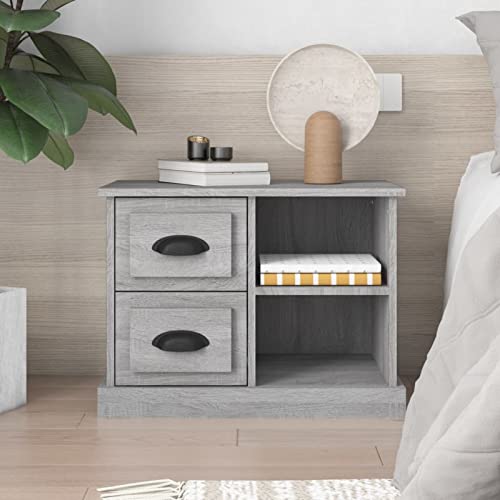 Fasba Nachttisch Grau Sonoma 60x35,5x45 cm, Beistelltisch mit viel Stauraum, Nachtschrank, Nachtkommode, Nachtkonsole