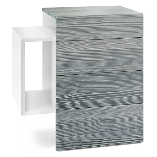 Vladon Nachttisch Queens, Made in Germany, Nachttischschrank mit 2 Schubladen und 1 seitlichem Fach zur Wandmontage, Weiß matt/Avola-Anthrazit (60 x 63 x 36 cm)