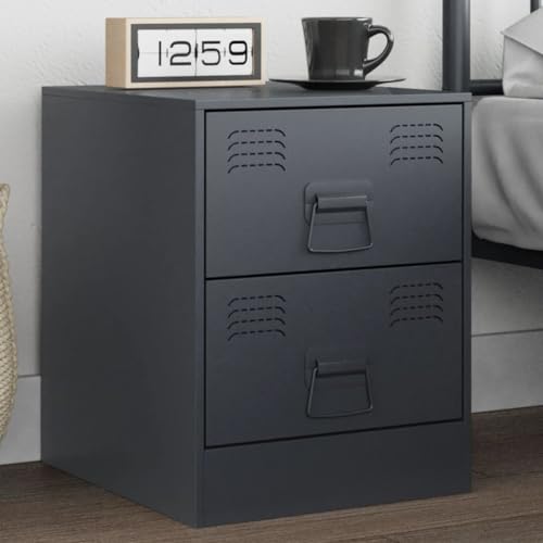 Xichuzi Nachttisch Anthrazit 34,5x39x44 cm Stahl, Nachtschrank, Nachtkästchen, Bedside Table, Komodenschrank, Nachtkommode, Beistelltisch, Nightstand, Schlafzimmer Möbel - 841623