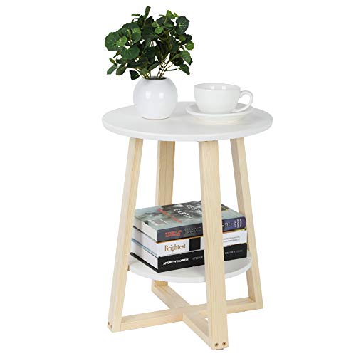 Runde Seitentisch 2 Stufen Moderner Nachttisch, 40 X 40 X 50,5 cm, Ausgestattet mit Stabilem Holzrahmen, Großer Speicherplatz für Bücher, Zeitschriften, Kaffeetassen