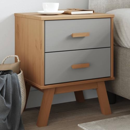 MOBCANT Nachttisch, Nachtisch Telefontisch Schränkchen Nachtkästchen Geeignet für Schlafzimmer Wohnstube Hotel Schlafsaal Grau und Braun Massivholz Kiefer