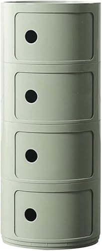 Runder Nachttisch Componibili Mit Schiebetür & Schubladen, Platzsparender Beistelltisch Aus Kunststoff, Mehrfach-Untersetzbar Aufbewahrungsschrank Für Schlafzimmer(Matcha Green,4 Tier)