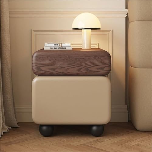 MESCXTY aus Leder mit 2 Schubladen, um 360° drehbarer aus Holz, Beistelltisch  Aufbewahrungsschrank mit runden Beinen für Wohnzimmer im Schlafzimmer(40cm, C)