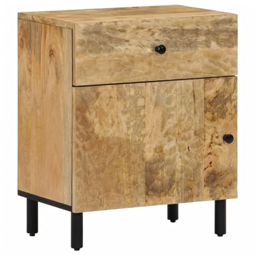 LVHUIDEH Nachttisch mit 1 Schublade und 1 Tür, Beistelltisch, kompakte Nachtschrank, Telefontisch, Nachtkonsole für Schlafzimmer Wohnzimmer, 50 x 33 x 60 cm, Massivholz Mango + Eisen