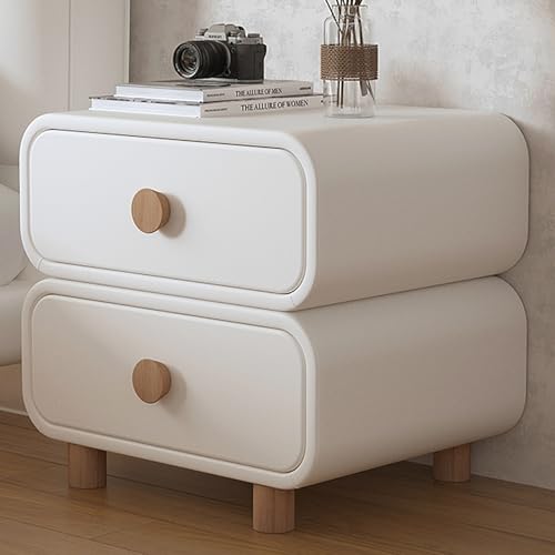 LIGUIEN Nachttisch Aus Massivholz, Moderner Nachttisch mit 2 Schubladen, Kleine KommodeNachttische für Schlafzimmer, Studentenwohnheim – Keine Montage Erforderlich(White,30x40x 50cm/12x16x20in)