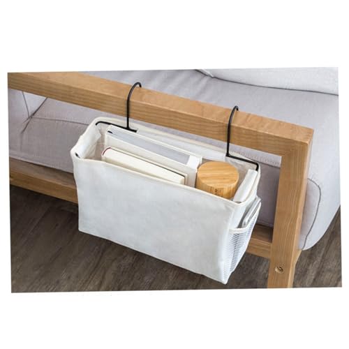 SOLUSTRE Hängender Bett Organizer aus Filzstoff mit Großem Fassungsvermögen Vielseitige Aufbewahrungstasche für Nachttisch Kinderbett Sofa und Auto Einfache Befestigung an Bettgestell Weiß
