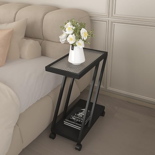 Moderner Z-förmiger Beistelltisch, minimalistischer Couchtisch mit Tischplatte aus gehärtetem Glas, mobiler Nachttisch, Sofa, Beistelltisch, TV-Tablett, Tisch für Wohnzimmer, Schlafzimmer