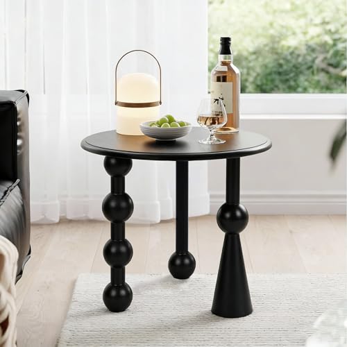 TWSOUL Beistelltisch, Moderner Runder Beistelltisch aus Massivholz, Kreativer Nachttisch Deko Sofa Tisch mit runder Tischplatte 50cm, Wohnzimmer Ablagetisch für Kleine Räume (Schwarz)