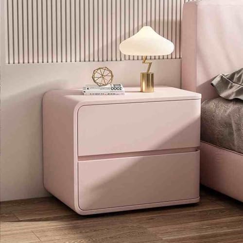 Minimalistischer Nachttisch - Nachttisch aus Leder mit 2 Schubladen, luxuriöser Aufbewahrungsschrank für Schlafzimmer, vielseitige Optionen links und rechts, stilvolles beigefarbenes Design