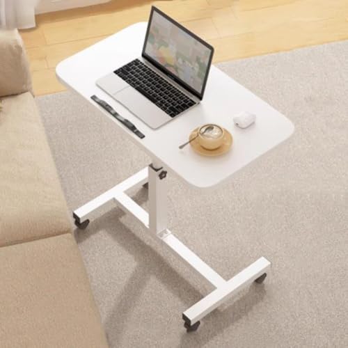 Verstellbarer mobiler Sofatisch, rollbarer Nachttisch, mit Rollen, höhenverstellbarer Überbetttisch für Schlafzimmer & Wohnzimmer, modernes weiß-schwarzes Design