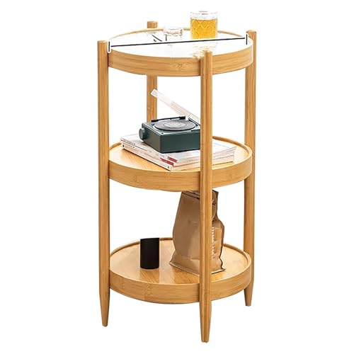 LMXRYPD Runder Akzent-Beistelltisch, Couchtische aus Glas, Sofa-Nachttisch aus Bambus, Schmale Beistelltische, für Kleine Räume, Wohnzimmer und Balkon(75cm/29.5in)