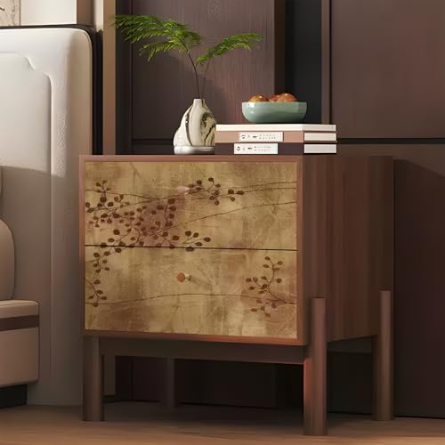 Nachttisch, Nussbaum Nachttisch, Doppelschicht-Speicherlad e, Kleiner Beistelltisch, für Schlafzimmer, Wohnzimmer, Büro A