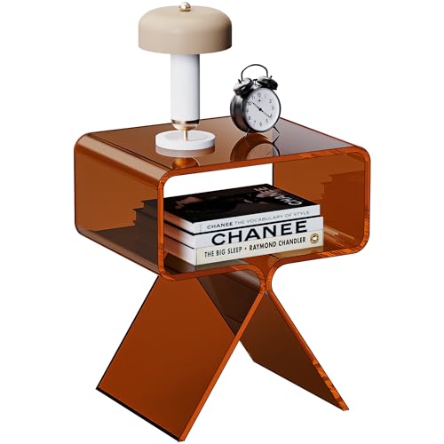 solaround Acryl Nachttisch Beistelltisch, Modernes Design Clear Home Decor Display Endtisch (Dunkel Braun)