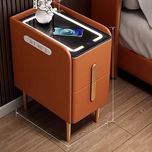Moderner schwarzer Nachttisch mit Ladestation, LED-Lichtern, 2 Schubladen, stilvoller Beistelltisch für Schlafzimmer und Wohnzimmer, kabelloses Aufladen, Beistelltisch, modernes Design