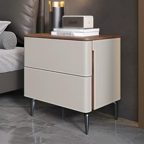 Nachttisch, einfacher Nachttisch, Massivholz-Nachttisch mit Stauraum, massives Leder, hoher Schrank mit Zwei Schubladen, Nachttischmöbel für Zuhause, Schlafzimmer, Nachttisch (Farbe: 005) (4