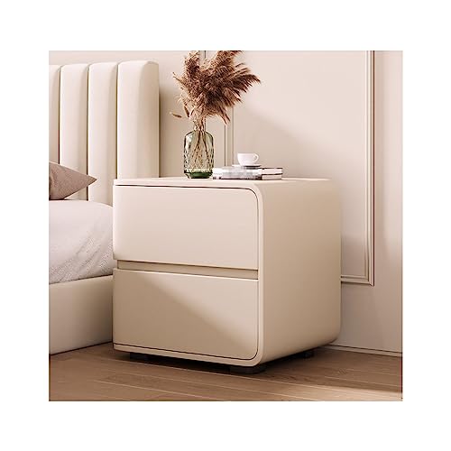 Eleganter skandinavischer Nachttisch aus Massivholz mit 2 Schubladen, moderner Akzenttisch, nordischer Stil, Nachttisch, Lederkommode für Schlafzimmer-Dekor