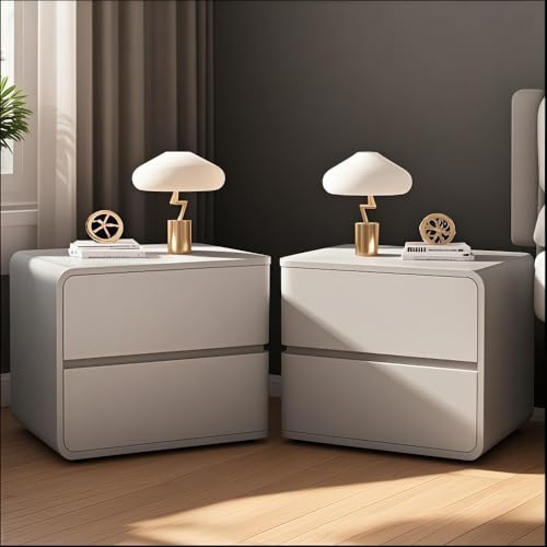 HJYBFA 2er-Set mit Schubladen, einfaches Leder, Linke und rechte Kombination HJYBFAs, geeignet für Schlafzimmer (Grau + Weiß, Groß)