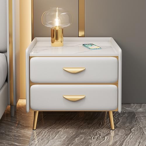 Schmale Kommode für Schlafzimmer – Kleiner Nachttisch mit 2 Schubladen, moderner Couch-Beistelltisch, kompakte Möbel für Wohnzimmer & Schlafzimmer (Weiß, 45 x 40 x 40 cm)