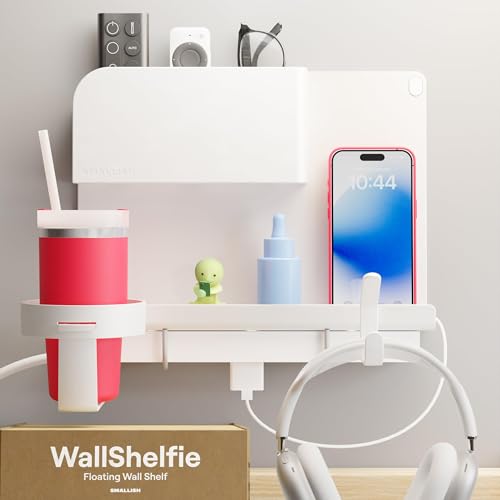 WallShelfie Bettseitiges Nachttischregal für Etagen- & oberes Bett, Studentenwohnheim Essentials, Hochbett-Nachttisch, schwebendes Bettablage-Tablett, Wohnheim-Deko von Smallish - Weiß