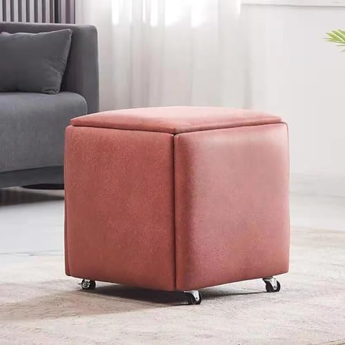 5-in-1-PU-Leder-Ottoman-W ürfel mit Drehrollen, stapelbarer Nesthocker, beweglicher Sofasessel für Wohnzimmer & Schlafzimmer, vielseitiger Ankleidestuhl (18 x 18 x 19, Leder12)