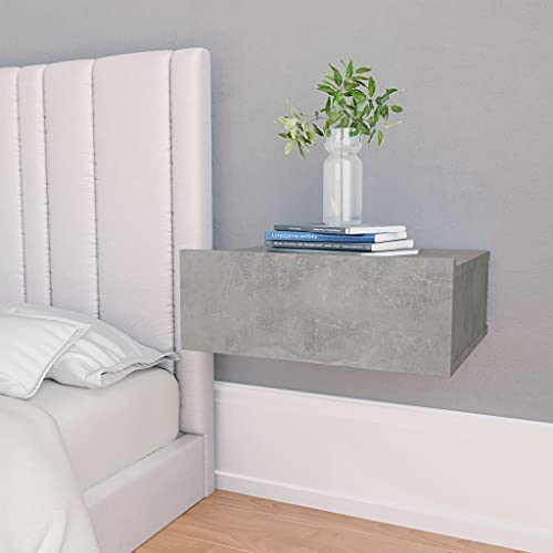 Nachttisch aus Beton für Schlafzimmer, 40 x 30 x 15 cm, praktischer Beistelltisch, Wandregal, Sofatisch, Grau, Beton-Finish, moderner Holzakzent, ideal für Arbeitszimmer und Wohnzimmer