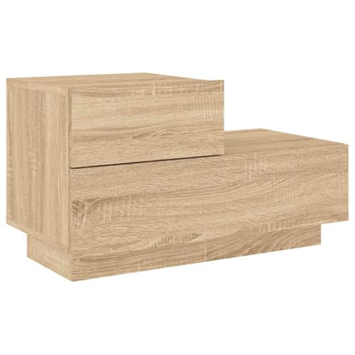 vidaXL Nachttisch, Nachtschrank mit LED-Leuchten, Beistelltisch Nachtkonsole mit Stauraum, Kommode Nachtkommode Schlafzimmer, Sonoma-Eiche