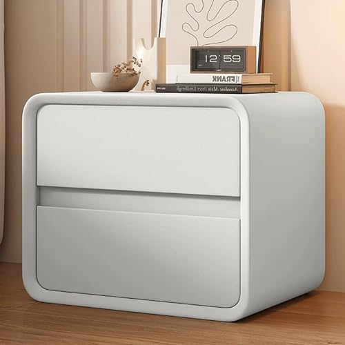 Nachttisch aus Massivholz, kompakter Leder-Nachttisch, einfacher Aufbewahrungsschrank mit Schubladen, multifunktionaler Nachttisch für Schlafzimmer, Reinweiß, 50 cm