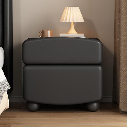 Kreatives Design Nachttisch aus Massivholz, Künstlerischer Nachtschrank aus Kunstleder, Beistelltisch mit Doppelschubladen für Schlafzimmer Wohnzimmer Kinderzimmer Sofa(Width 19.7 (50CM), Black)