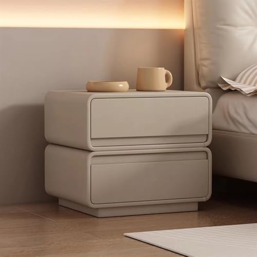 Nachttische, Nachttisch aus Massivholz, moderner Nachttisch, Schlafzimmer-Beistelltisc he mit Mikrofaserleder, 2 Schubladen, Beistelltisch für Wohnzimmer, Schlafzimmer (Khaki, 45,7