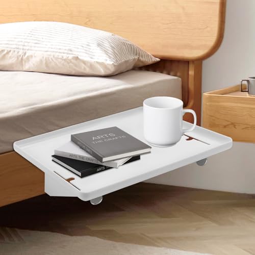Nachttisch zum Einhängen Weiß, Bettablage 32×23,3×5,3 cm aus ABS, Nachttisch Regal für Bett & Hochbett, Bett Organizer zum Einhängen mit Kabelöffnung, Clip-On Nachttischs für Schlafzimmer, Fenster
