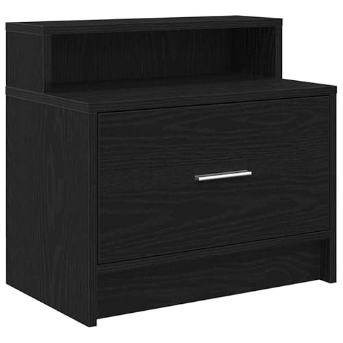 Eleganz Nachttisch mit Schublade - Moderner Beistelltisch in Eichen-Optik & Schwarz (51x31x47 cm) - Platzsparender Nachtisch für Schlafzimmer & Wohnbereich