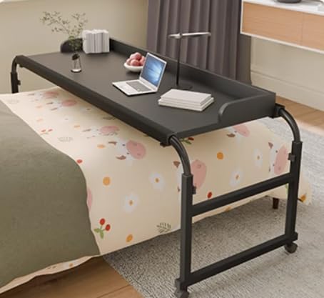 ZHFASDS üBerbetttisch FüRs Bett,Arbeiten Und Essen Heim Leseschreibtisch Verstellbar Auf Rollen Ausziehbarer Beistelltisch Schlafzimmer-Nachttisch Laptop-Tisch(Color:schwar z)