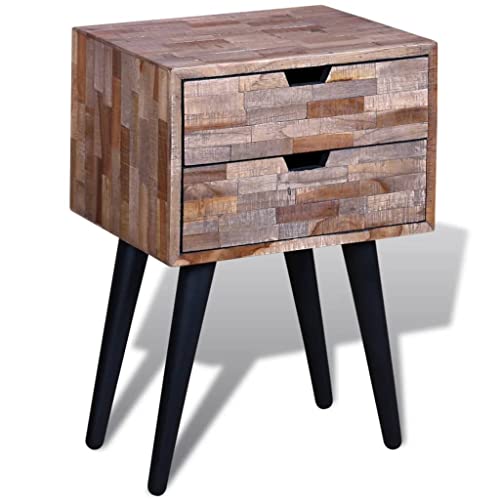 SDWEHO7 Nachttisch mit 2 Schublade, Beistellschrank, Sideboard, Beistelltisch, Nachtschrank, Couchtisch für Schlafzimmer Wohnzimmer, Sofatisch, Altholz Teak 42 x 31 x 60 cm
