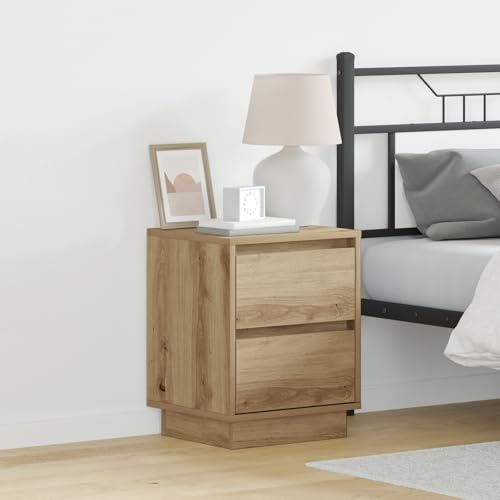 QZZCED Nachttische mit LED-Lichtern 2 Stück Eiche Nachtmöbel Nachttische für das Schlafzimmer für Wohnräume 39x34.5x50 cm