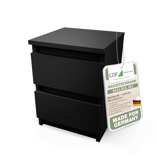 CDF Nachttisch Beistelltisch Schubladenschrank Nachtschrank mit 2 Schubladen Nachtkästchen Kleine Kommode für Schlafzimmer Wohnzimmer Kinderzimmer Flur Aufbewahrungsschrank Modern - Malwa M2 Schwarz