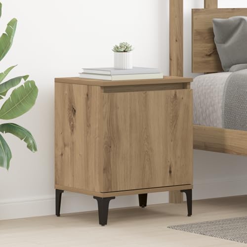 RMIHSJG Artisan Eichen Nachttisch aus Holzwerkstoff und Metall mit rustikalem Design und brauner Oberfläche für Moderne und Klassische Innenräume - Stilvoller Beistelltisch