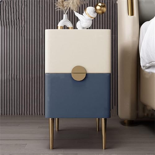 IROEJT Schlichter Nachttisch aus Leder fürs Schlafzimmer, moderner Luxus-Nachttisch mit 2 Schubladen, schmaler, schiefergrauer Nachttisch (30 cm), Massivholzrahmen, we?Blue