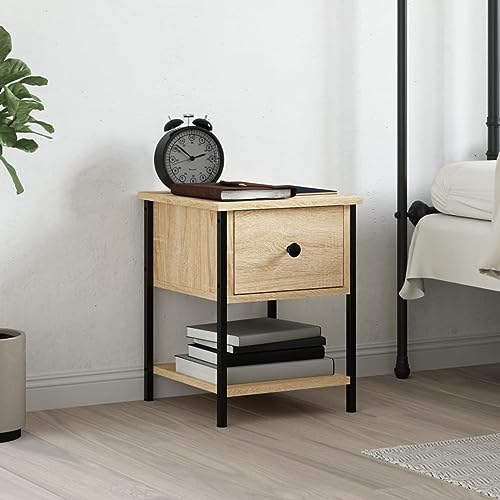 Fasba Nachttisch Sonoma-Eiche 34x35,5x45 cm Holzwerkstoff, Beistelltisch mit viel Stauraum, Nachtschrank, Nachtkommode, Nachtkonsole