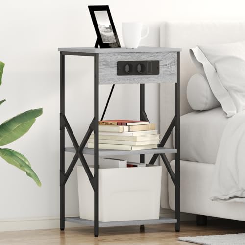 Rantry Nachttisch mit Regal Grau Sonoma 41 x 31 x 76 cm Holzwerkstoff Nachtschrank Model859531